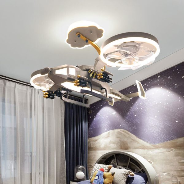 Modern Children's Helicopter Hardware Acrylic LED Semi-Flush Mount Ceiling Fan Light - Image 3