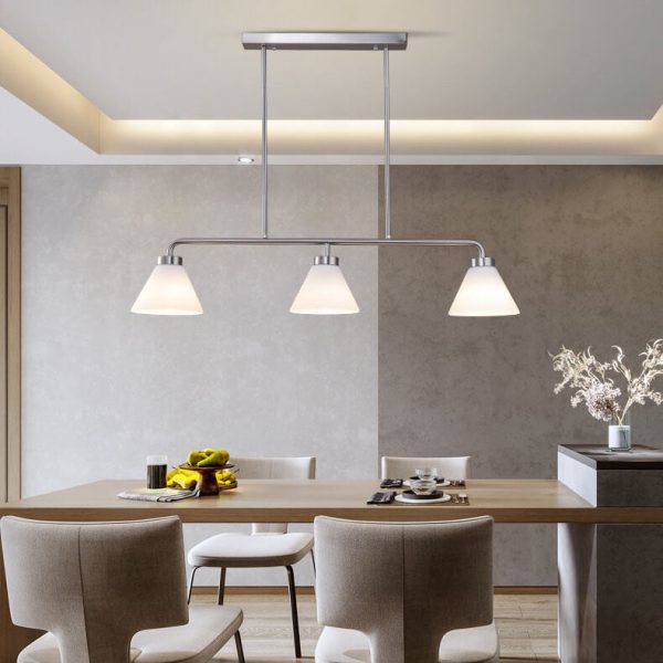 Nordic Vintage Cone Glass Chrome 3-Light Island Light Chandelier - Image 12