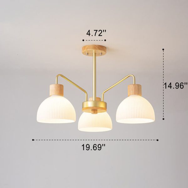 Nordic Vintage Wooden Glass Dome Shade 3/5 Light Chandelier - Image 5