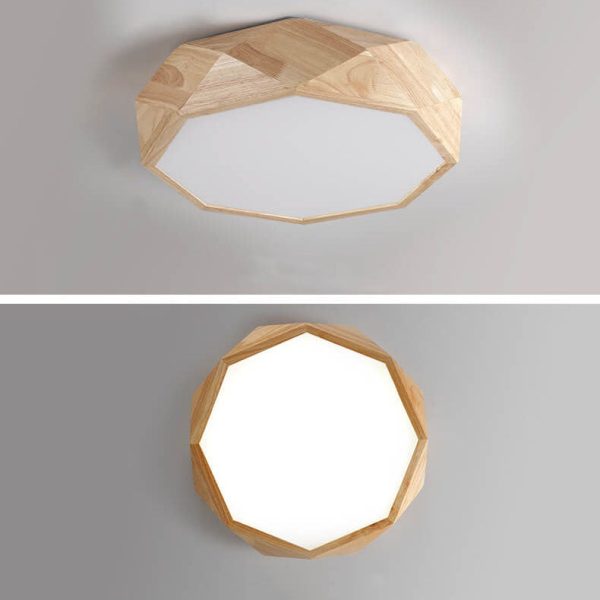 Modern Solid Wood Round Geometric LED Flush Mount Ceiling Light - Image 16
