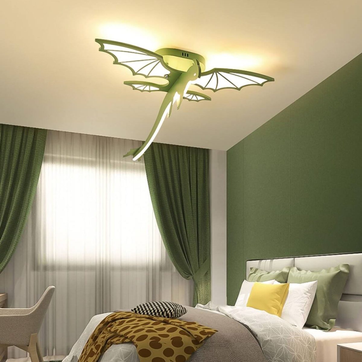Contemporary Creative Acrylic Cartoon Dinosaur LED Semi-Flush Mount Ceiling Light For Bedroom - Image 1