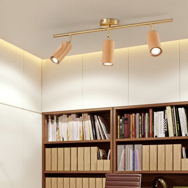 Nordic Minimalist Walnut Wood Spotlight Linear Track 1/2/3/4 Light LED Semi-Flush Mount Ceiling Light - Image 3