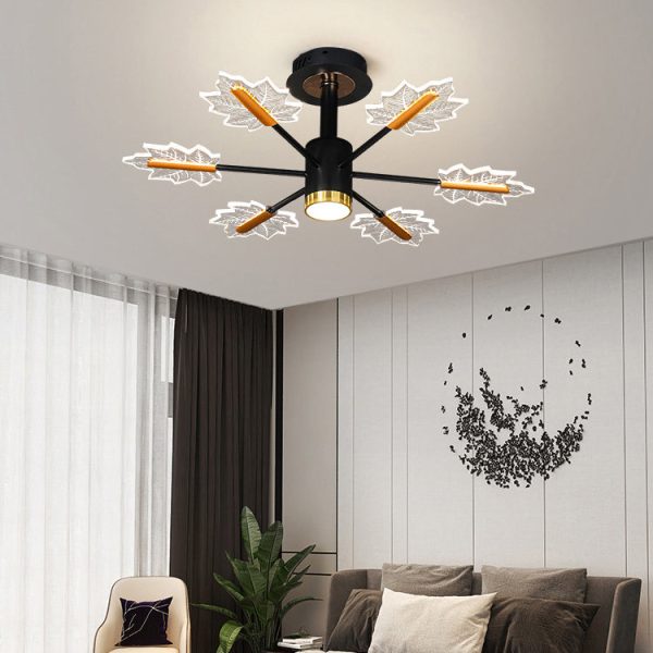 Modern Minimalist Branch Maple Leaf Iron Acrylic LED Chandelier For Living Room - Image 3