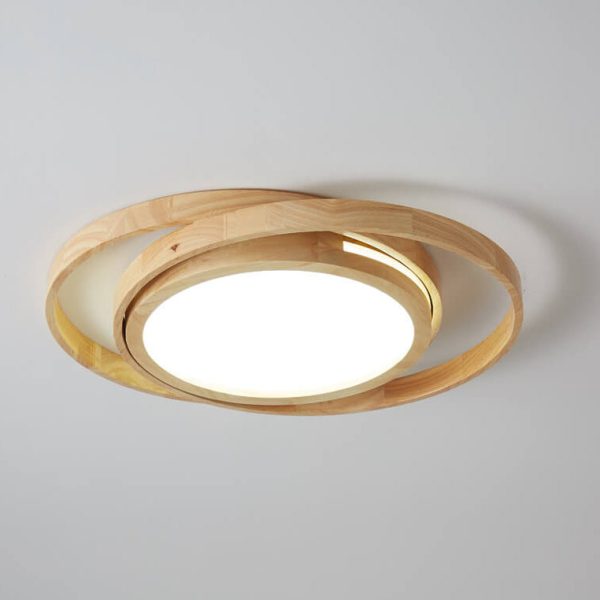 Minimalist Log Wooden Circle Ring LED Flush Mount Ceiling Light - Image 3