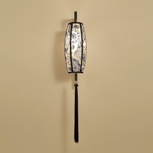 Chinese Vintage Painted Fabric Lantern Tassel 1-Light Wall Sconce Lamp - Image 7