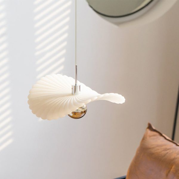 Modern Art Deco Cream Pleated Lotus Leaf Resin Shade LED Pendant Light For Living Room - Image 8