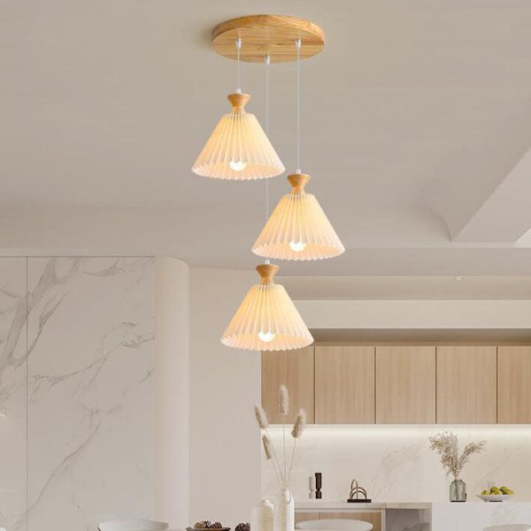 Nordic Wooden Pleated Cone 1/3 Light Island Light Chandelier - Image 20