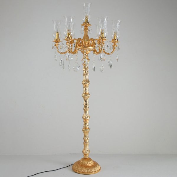European Luxury Golden Crystal Zinc Alloy Candle Holder 7-Light Standing Floor Lamp - Image 7