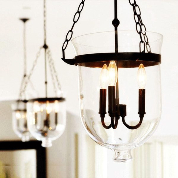 Traditional Rustic Round Glass Bucket Iron Candelabra 3-Light Chandelier For Living Room - Image 17