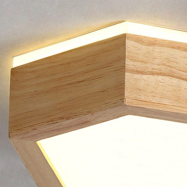Modern Simple Wooden Hexagonal Geometry LED Flush Mount Ceiling Light - Image 17