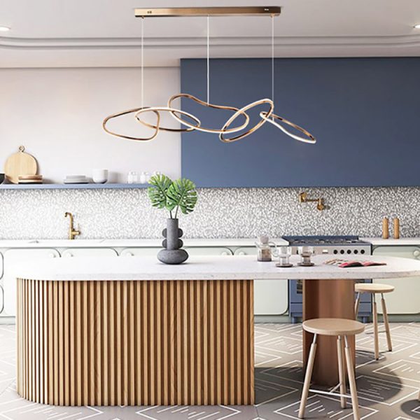 Contemporary Nordic Stainless Steel Round Toroidal LED Chandeliers For Dining Room - Image 11