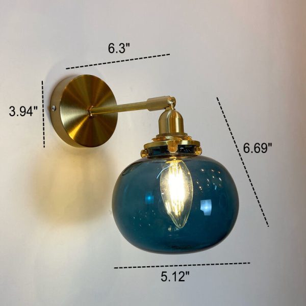 Japanese Vintage Round Ball Glass Brass 1-Light Wall Sconce Lamp - Image 6