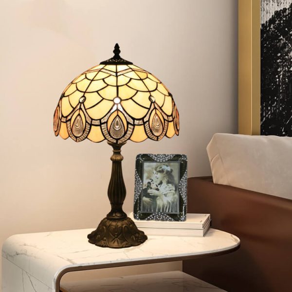 Tiffany Retro Lotus Resin Base Stained Glass 1-Light Table Lamp - Image 8