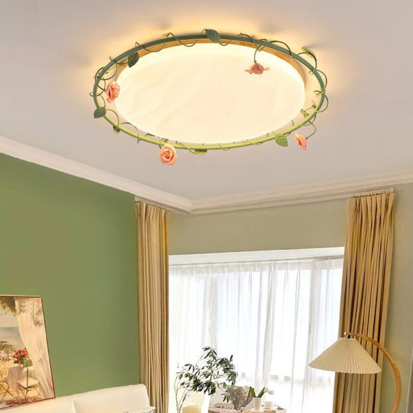 Contemporary Creative Round Square Rose Leaf Iron Rubberwood Acrylic LED Flush Mount Ceiling Light For Bedroom - Image 17