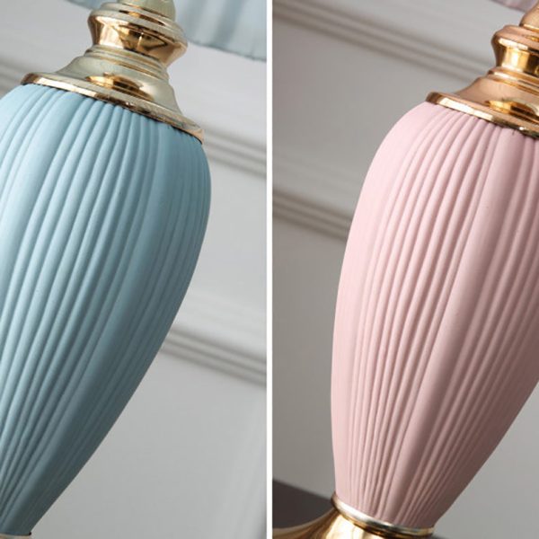 Traditional European Pleated Fabric Shade Ceramic Column Base 1-Light Table Lamp For Study - Image 6