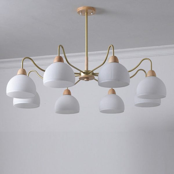 Nordic Japanese Glass Round Wood 3/6/8 Light Chandelier - Image 16