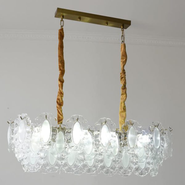French Vintage Rectangular Pearl Glass 8-Light Island Light Chandelier - Image 3