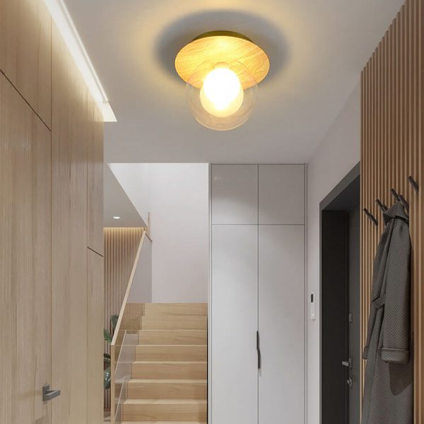 Japanese Minimalist Glass Iron Woodgrain 1-Light Semi-Flush Mount Ceiling Light - Image 6