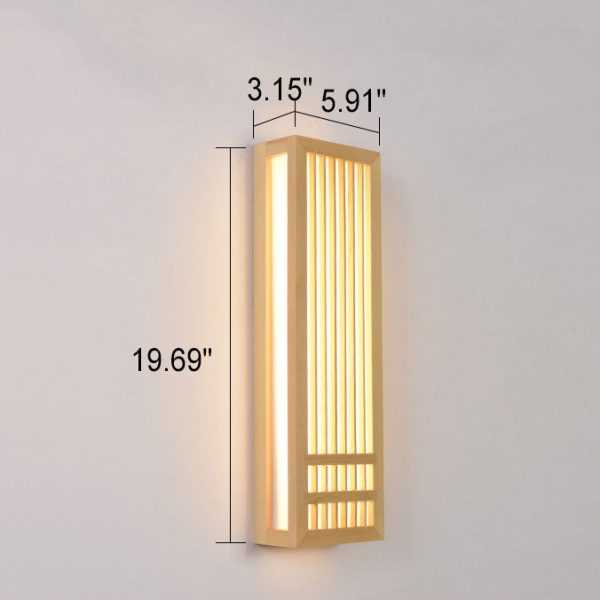 Simple Solid Wood Rectangular 1-Light Japanese Wall Sconce Lamp - Image 5