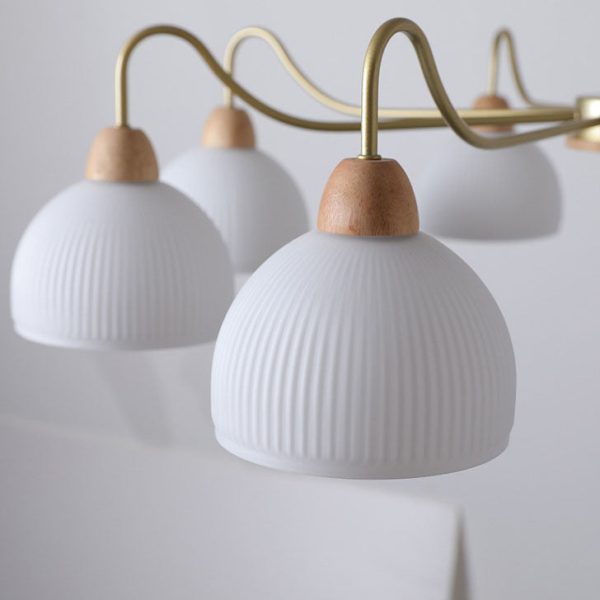Nordic Japanese Glass Round Wood 3/6/8 Light Chandelier - Image 17