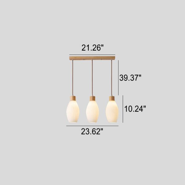 Nordic Textured Glass Solid Wood 3-Light Linear Island Light Chandelier - Image 5
