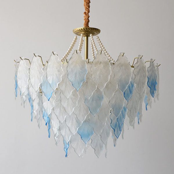Traditional French Round Tree Leaf Blade Pearl Iron Copper Glass 3/6/9/12 Light Chandelier For Living Room - Image 16