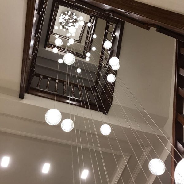 Modern Luxury Staircase Crystal Orb Ball Shade LED Loft Chandelier - Image 10