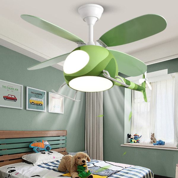 Contemporary Creative Iron Cartoon Planes LED Downrods Ceiling Fan Light for Bedroom - Image 2