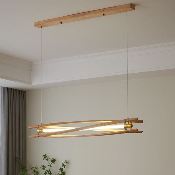 Japanese Minimalist Log Long Column Brass LED Island Light Chandelier - Image 10