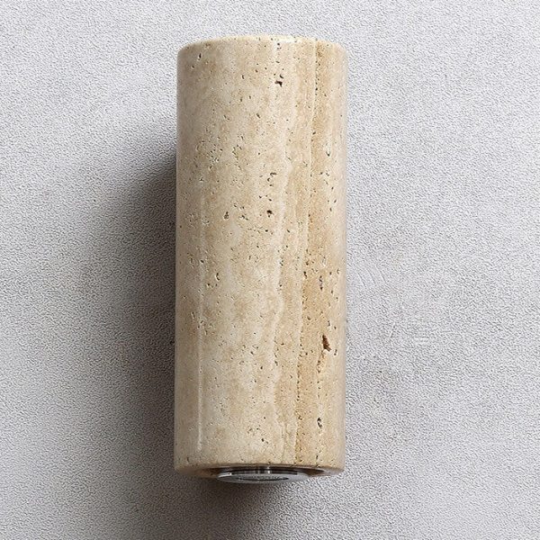Japanese Wabi-Sabi Round Square Yellow Travertine Rubber Wood 1-Light Spotlight Wall Sconce Lamp - Image 15