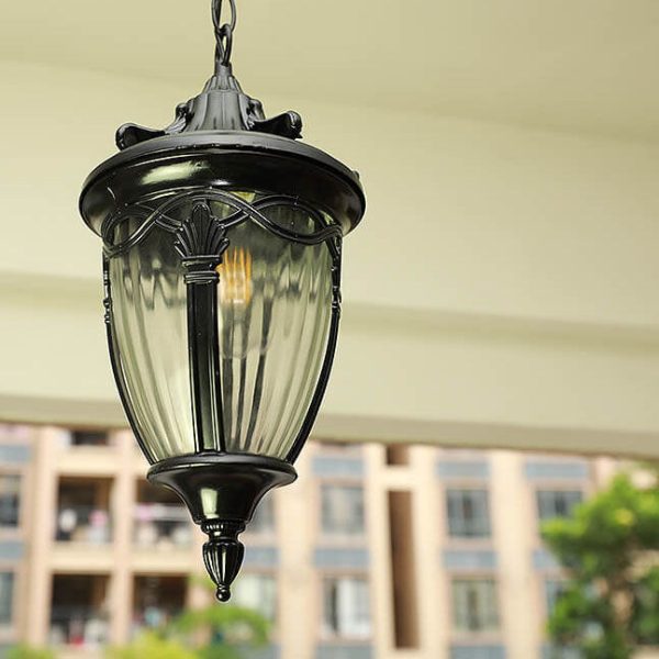 European Vintage Oval Lantern Maple Leaf Outdoor 1-Light Pendant Light - Image 4