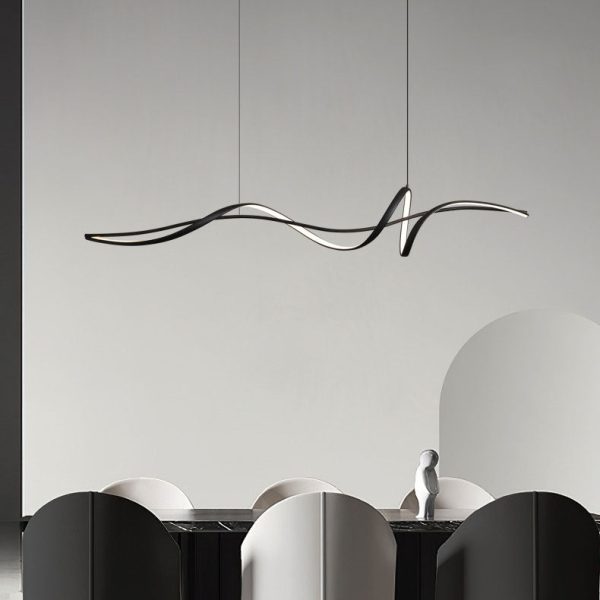 Modern Minimalist Wave Strip Line Iron Aluminium Silica LED Chandeliers Island Light For Dining Room - Image 4