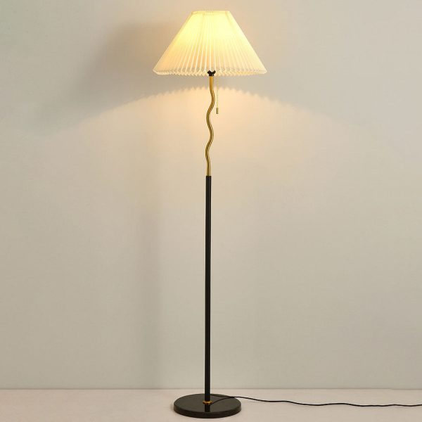 Japanese Simple Pleated Cone Shade Marble Base 1-Light Standing Floor Lamp - Image 2
