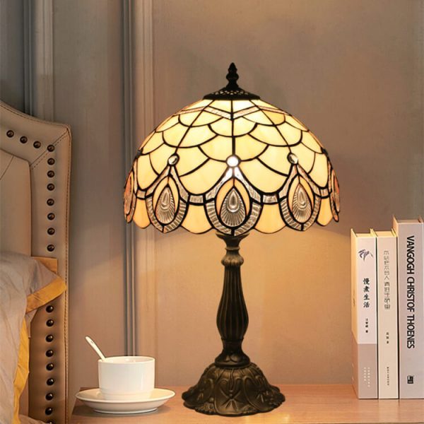 Tiffany Retro Lotus Resin Base Stained Glass 1-Light Table Lamp - Image 9