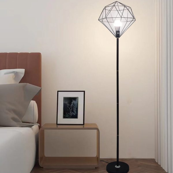 Contemporary Simplicity Iron Hollow Diamond Shape 1-Light Standing Floor Lamp For Study - Image 3