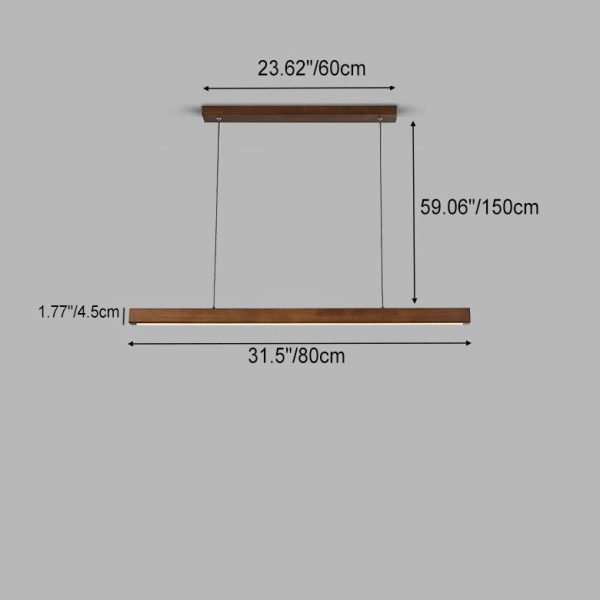 Contemporary Nordic Rubber Wood Acrylic Strip LED Island Light Chandelier For Dining Room - Image 8