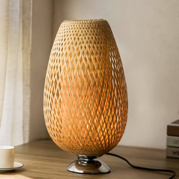 Chinese Minimalist Bamboo Weaving Oval Round 1-Light Table Lamp - Image 15