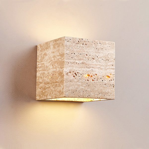Traditional Japanese Waterproof Yellow Travertine Square LED Wall Sconce Lamp For Hallway - Image 11