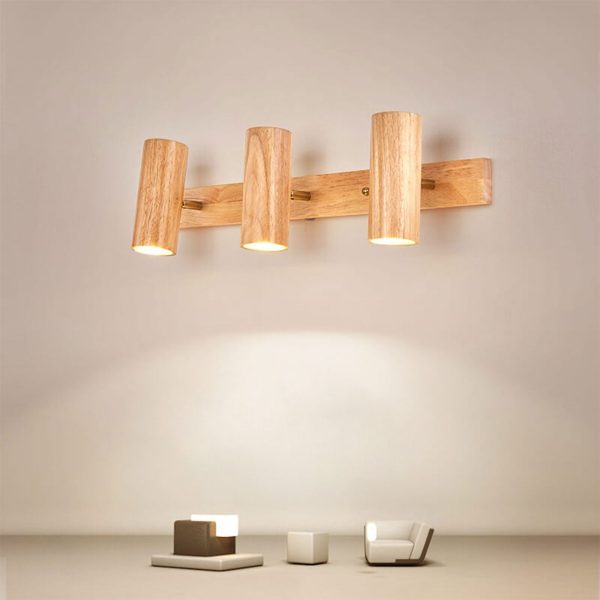 Modern Minimalist Wood Track Spotlight 1/2/3 Light Wall Sconce Lamp - Image 15