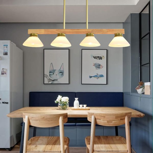 Nordic Solid Wood Cone Glass Shade 3/4 Light Island Light Chandelier - Image 3