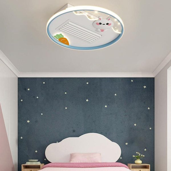 Contemporary Creative Acrylic Astronaut Moon LED Kids Flush Mount Ceiling Invisible Bladeless Fan Light For Bedroom - Image 5