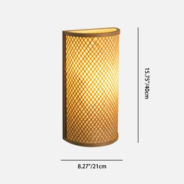 Traditional Japanese Weaving Semicircular Cylinder Bamboo 2-Light Wall Sconce Lamp For Bedside - Image 6