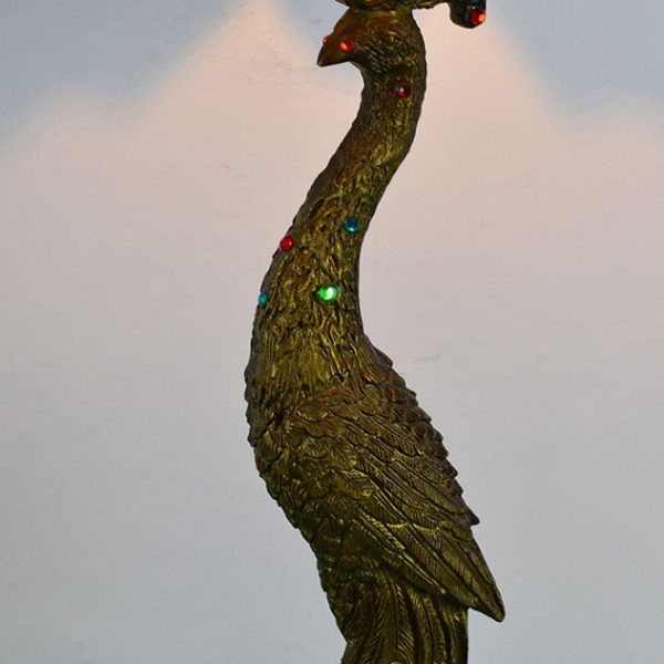 Vintage Tiffany Peacock Gem Dome Glass Resin 1-Light Table Lamp - Image 14