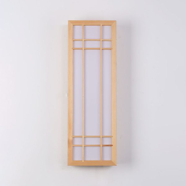 Traditional Japanese Rectangle Solid Wood Acrylic LED Wall Sconce Lamp For Bedroom - Image 13