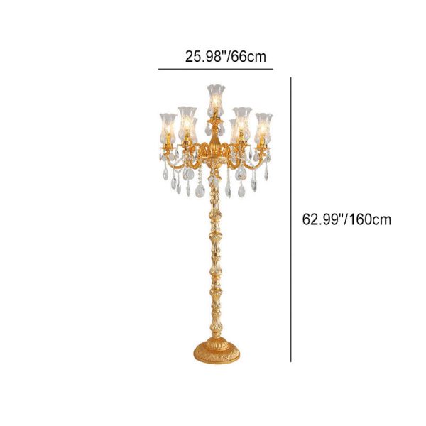 European Luxury Golden Crystal Zinc Alloy Candle Holder 7-Light Standing Floor Lamp - Image 8