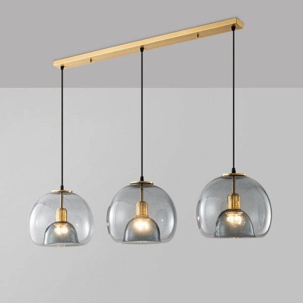 Contemporary Scandinavian Round Copper Glass 1/3 Light Island Light Chandelier For Dining Room - Image 10