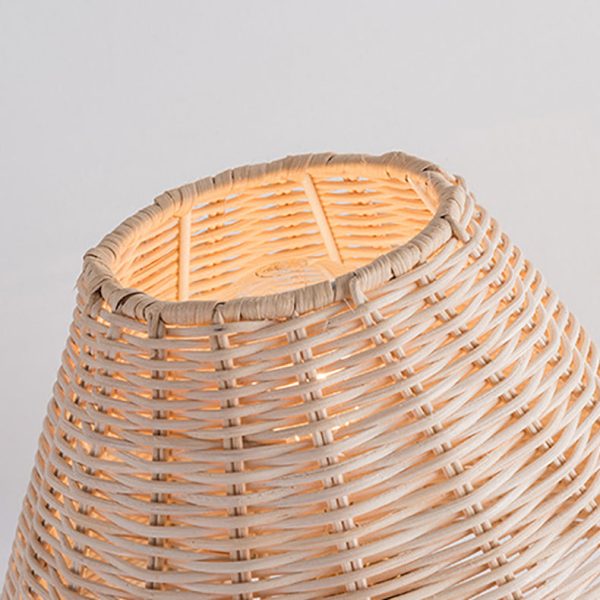 Contemporary Boho Round Trapezoidal Cylinder Base Rattan Metal 1-Light Table Lamp For Bedroom - Image 8