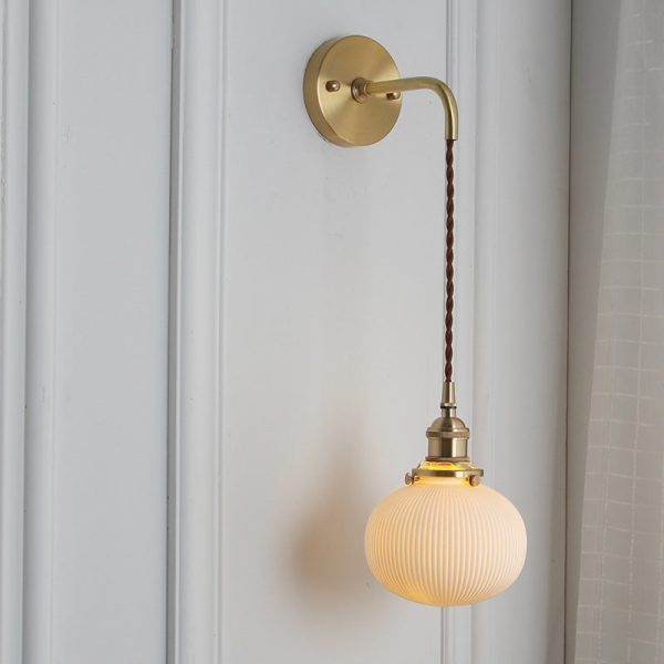 Japanese Retro Minimalist Cylinder Oval Brass Lucite 1-Light Wall Sconce Lamp - Image 9