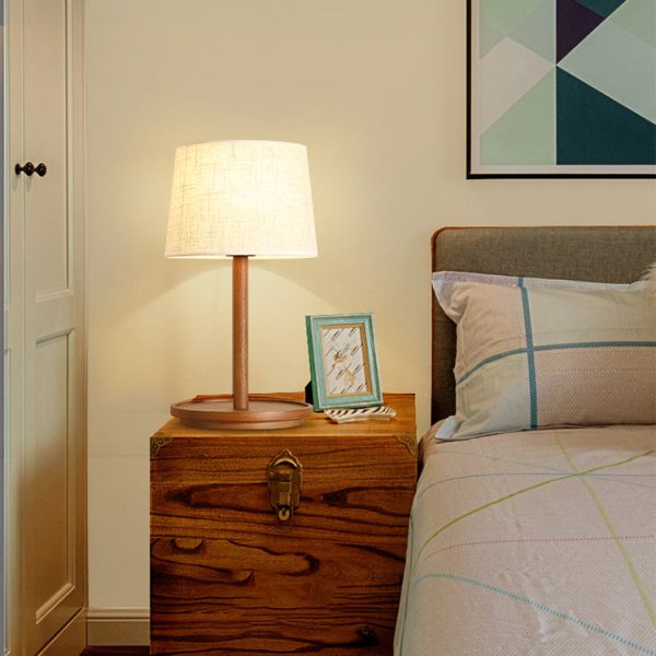 Modern Minimalist Cone Fabric Wood Base 1-Light Table Lamp For Study - Image 11