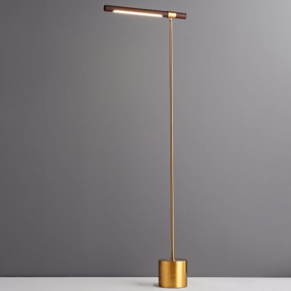 Nordic Minimalist Imitation Walnut Wood Grain Cylindrical Strip Hardware Base LED Standing Floor Lamp - Image 8